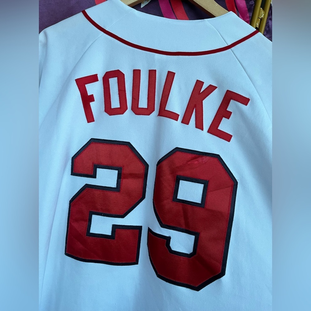 Vintage Majestic Boston Red Sox Keith Foulke 29 White Jersey Button Rare MLB USA - Picture 13 of 14